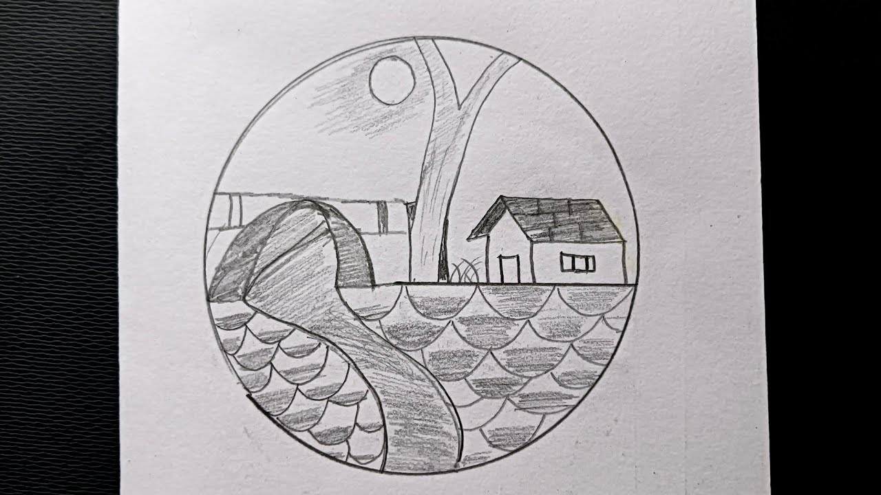 Circle scenery drawing / easy pencil drawing in circle easy step by ...