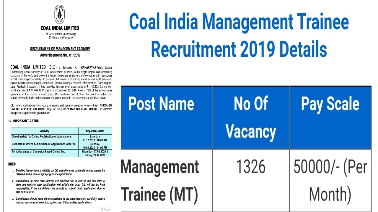 Coal India MT Recruitment 2019