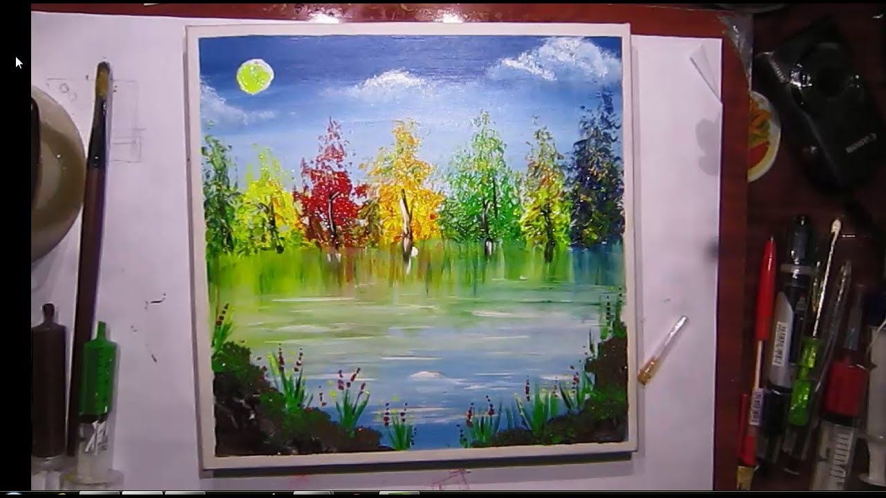 Vẽ tranh phong cảnh đơn giản với màu acrylic - YouTube