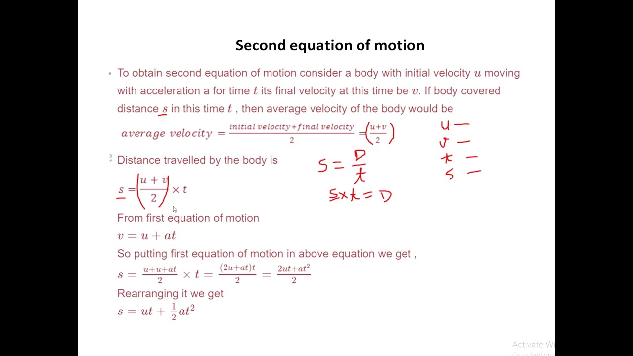 Class 9th, Derivation of Equations of Motion by Mathematical Method YouTube