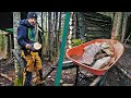 Building a Rock Fireplace INSIDE THE FORT IN THE WOODS-Sawhorse, Breakfast on the Fire, Axe Station.