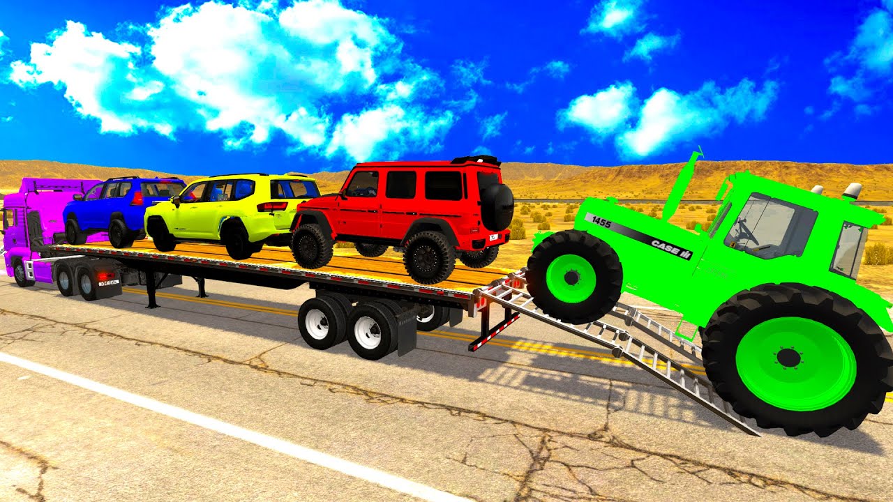 Flatbed Truck McQueen    Transportation with Truck -Pothole vs Car# BeamNG Drive Gameplay#009
