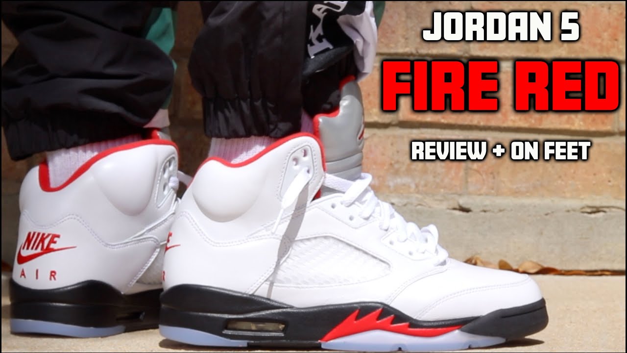 jordan 5 fire red on feet