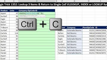 Excel Magic Trick 1352  Lookup 3 Items & Return to Single Cell VLOOKUP, INDEX or LOOKUP functions