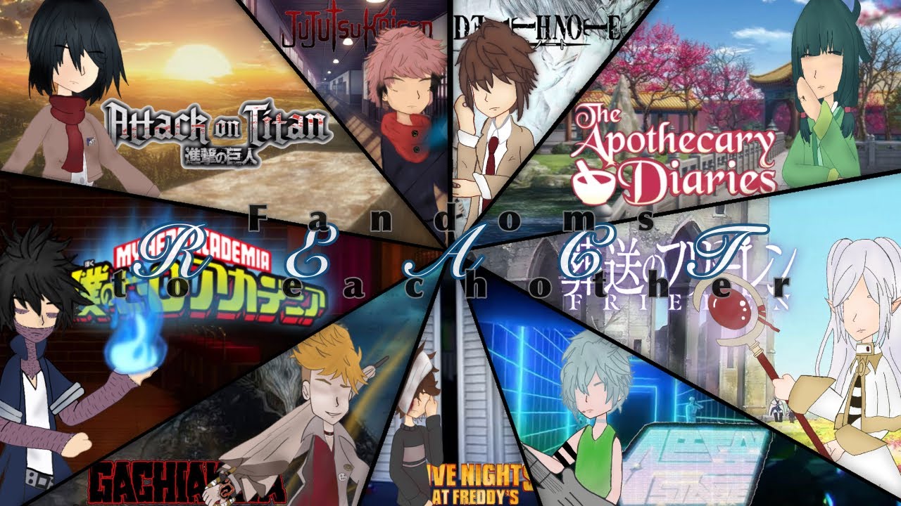 FANDOMS REACT TO EACHOTHER || DISCONTINUED || JJK,DN,AOT,TAD, Frieren, MHA,ALNST,GCKT,FNaF