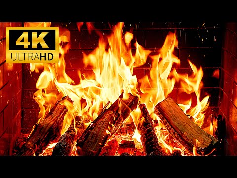 Beautiful 4K Fireplace Crackling Fire Sounds Glowing Flames Relaxing Fireplace Ambience 