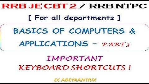 RRB JE CBT 2 / NTPC - BASICS OF COMPUTER & APPLICATIONS - KEYBOARD SHORTCUTS | TAMIL & ENGLISH