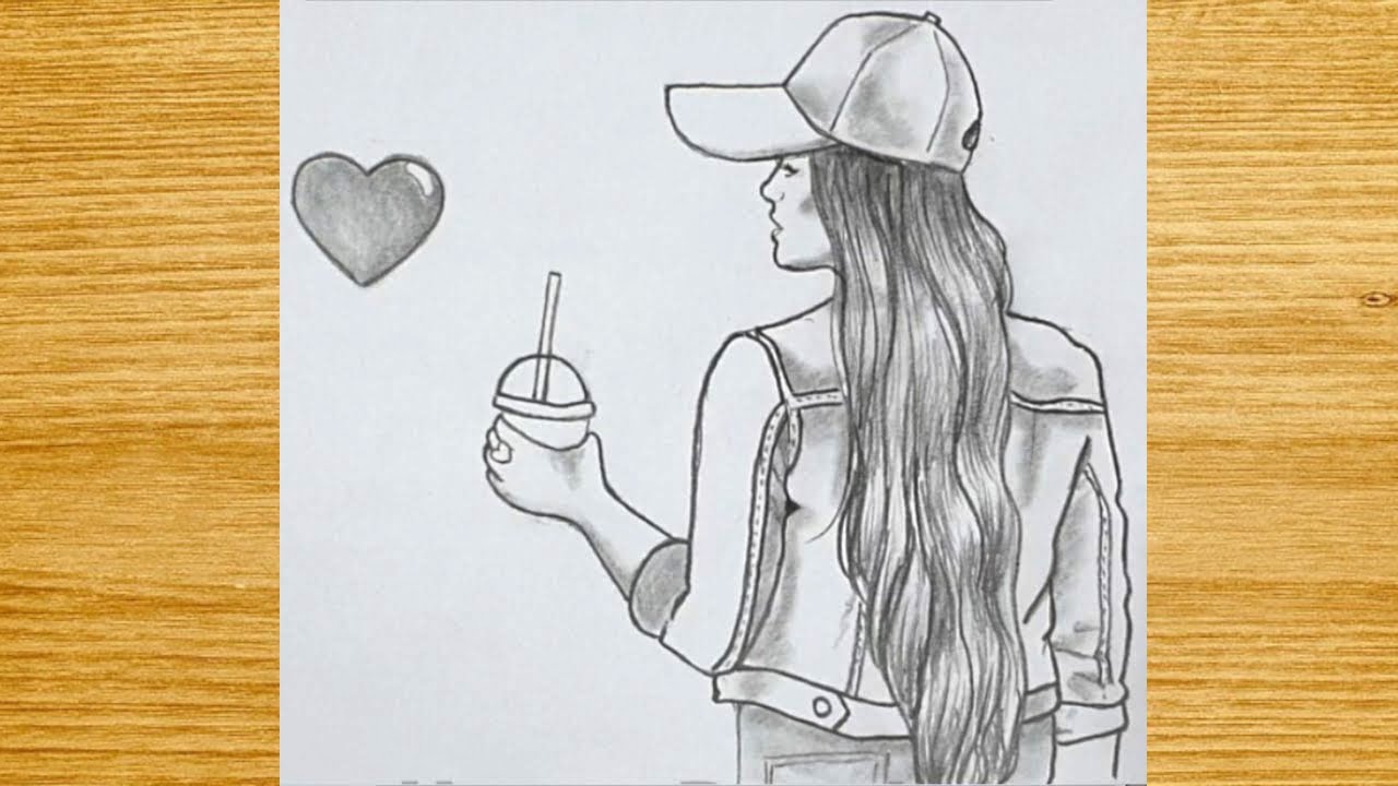 Hidden face drawing | How to draw a girl with cap and milkshake ...