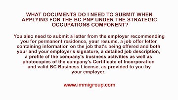 What docs do I need to submit when applying for the BC PNP under Strategic Occupations?