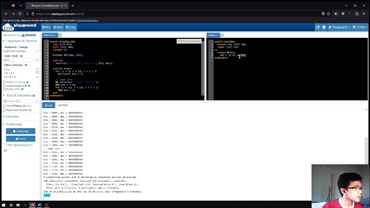 Demonstration of binary to decimal converter verilog simulation youtube