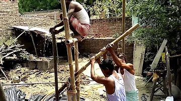 Borewell drilling manually by hand in India's village