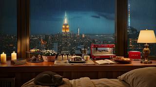 4K Rainy New York Night Jazz | Cozy Apartment Ambience for Study, Work & Sleep