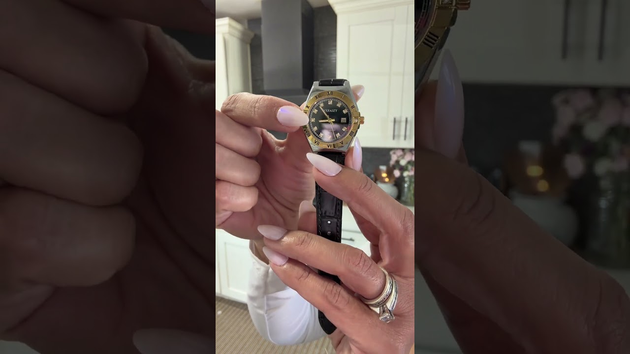 VXFAIZY Elegant Women’s Watch | Crystal Markers, Leather Band & Calendar Display