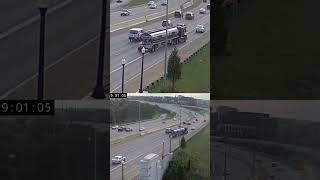 Driver causes pileup after stopping on interstate before driving off unscathed.