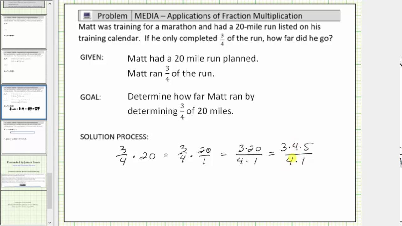 Fraction Time Whole Number Application 3 4 Of A Miles Youtube