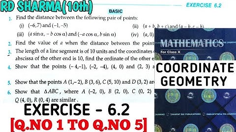 RD SHARMA CLASS 10 COORDINATE GEOMETRY EXERCISE -6.2[Q.NO 1 TO 5] MATH FEAR | CHAPTER 6 | CBSE