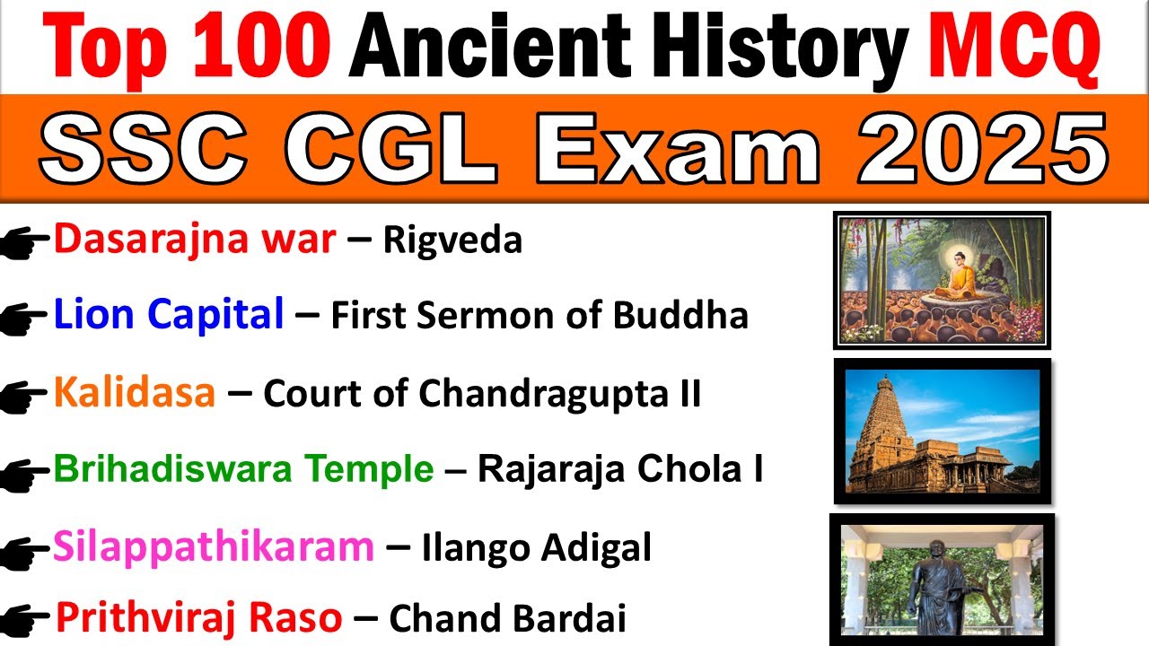 Top 100 Ancient History MCQ for SSC CGL 2025 | Indian History for All ...