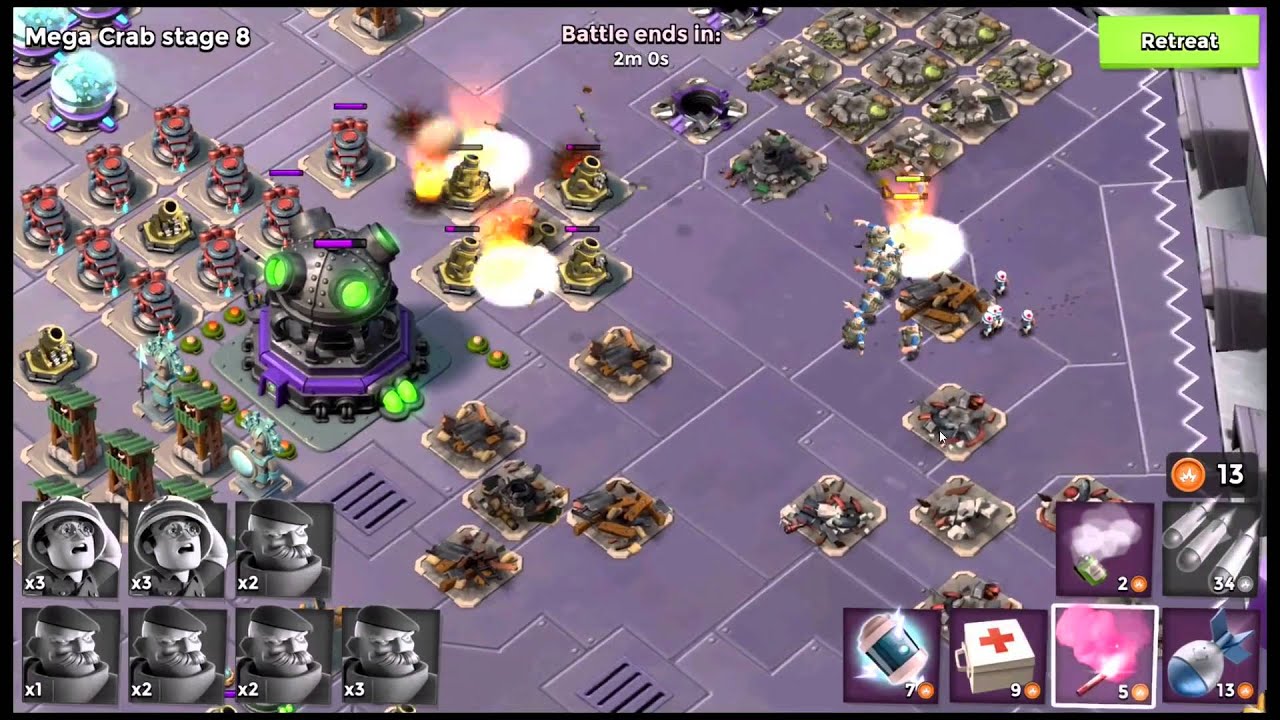 Boom Beach Dr. T Mega Crab Stage 7 and 8 Grenadiers