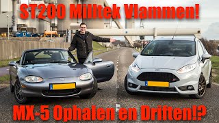 Fiesta ST200 240PK Milltek VLAMMEN en Mazda MX-5 NB Track Spec Ophalen Welke gaat het beste DWARS