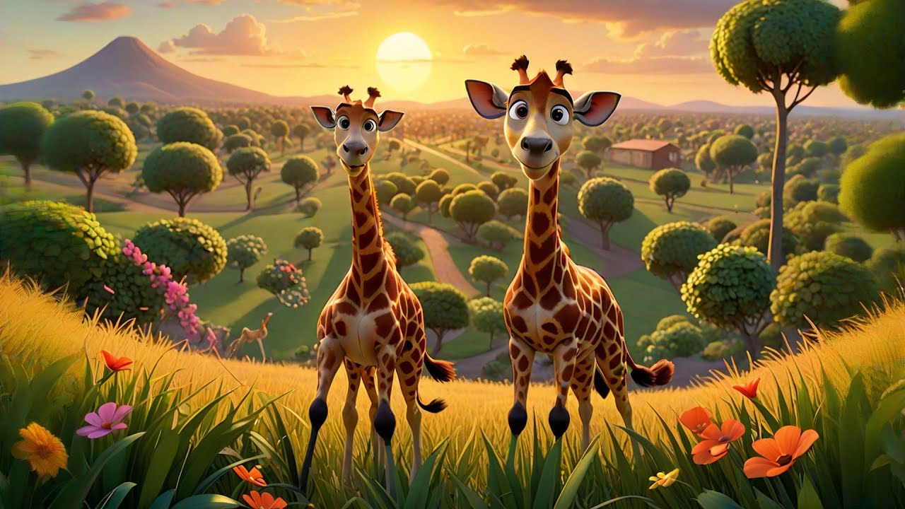 Two Little Giraffes Reach Up High | Giraffe Song for Kids | Counting Rhymes & Safari Fun