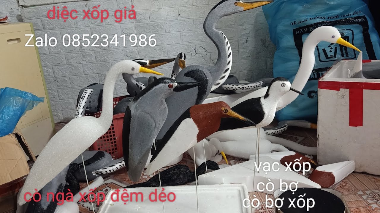 chim cò giả. diệc xốp . cò bợ xốp giả . còng cọc xốp đệm dẻo . cò trắn ...
