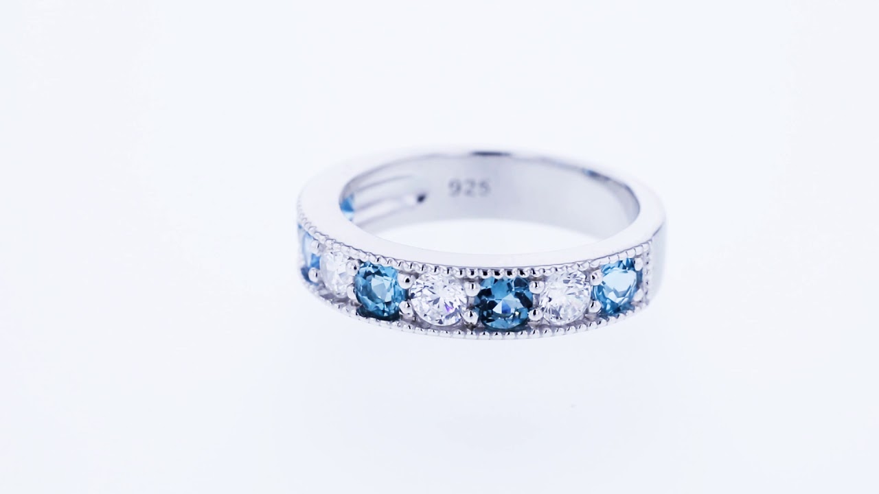 Peora Sterling Silver London Blue Topaz Milgrain Half Eternity Ring Band Sizes 5 to 9 SR11858