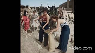 Women filling sandbags 1939 September Hampstead - image colour restoration project