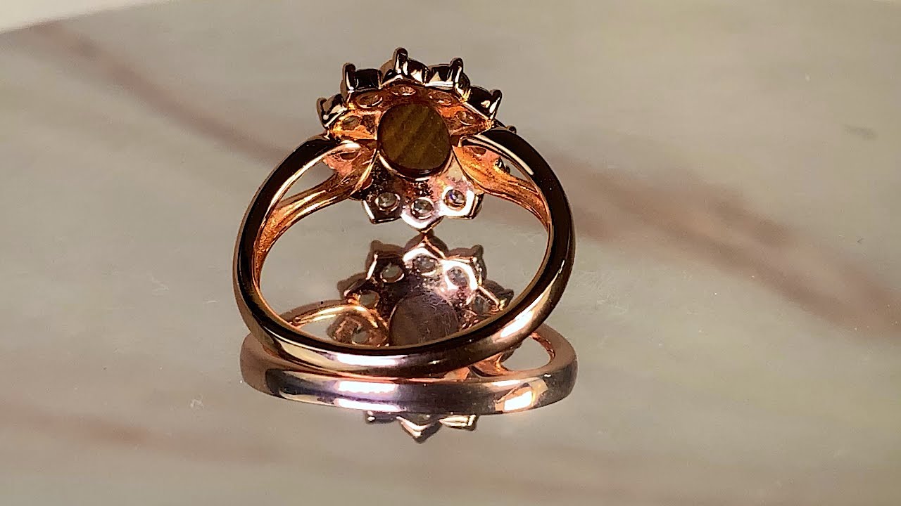 Rose Gold sterling silver cluster ring with one Opal doublet ring