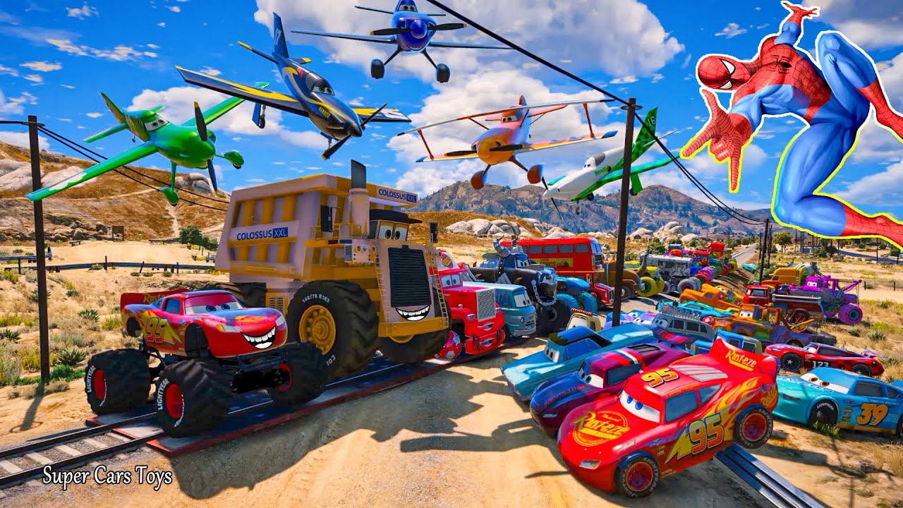 GTA V SPIDERMAN 2, Cars 3 Crazy Monster Truck McQueen - Epic New Stunt Race For Car Racing Challenge