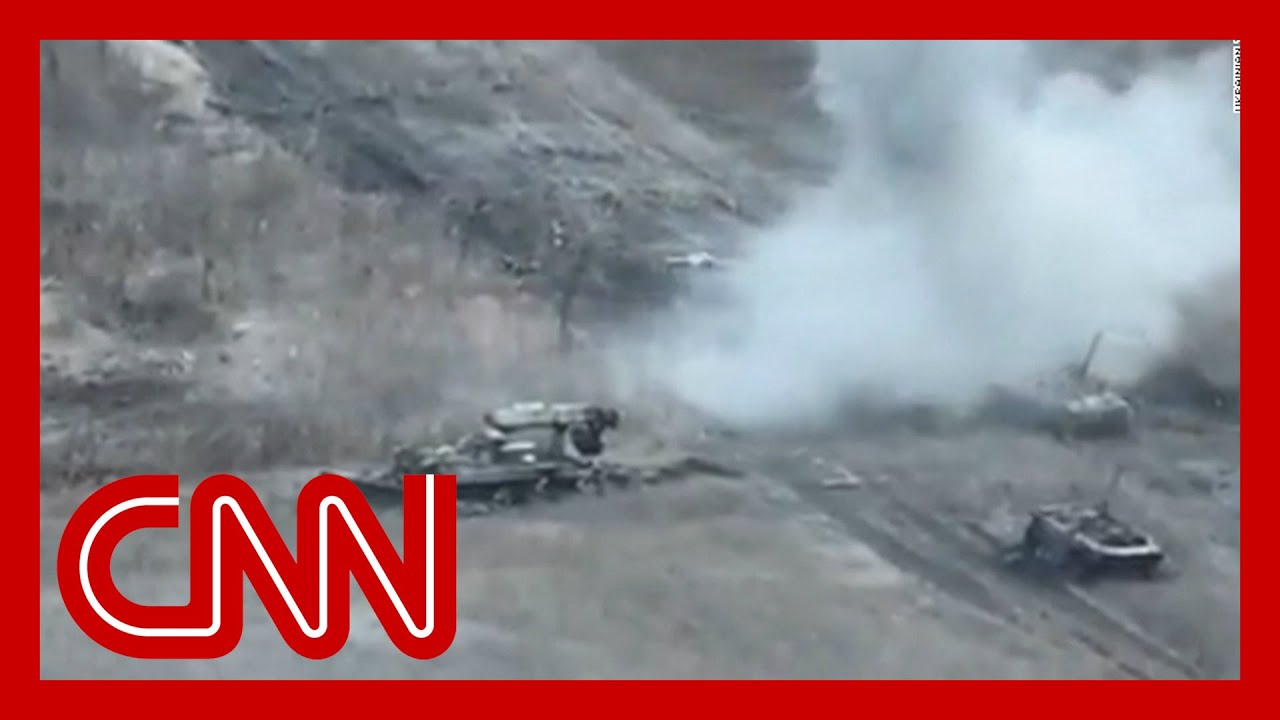 ⁣Dramatic video appears to show heavy losses among Russian armored formations