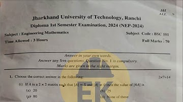 JUT 1st Semester Engineering Mathematics 2024 | Jharkhand Polytechnic Diploma Question Paper & Sol