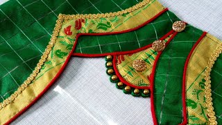 Paithani sarre blouse back neck design || cutting and stitching back neck || #madhurafashionkatta
