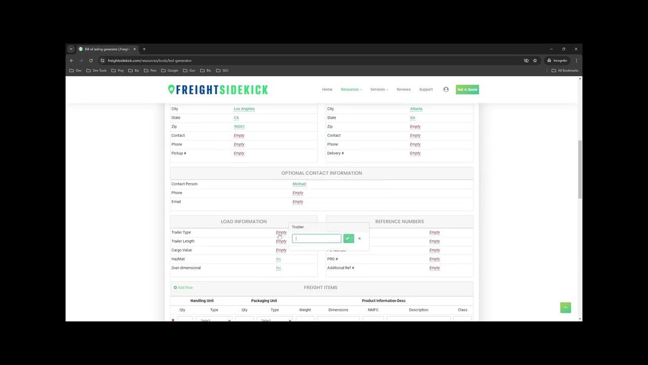 Bill of Lading Generator