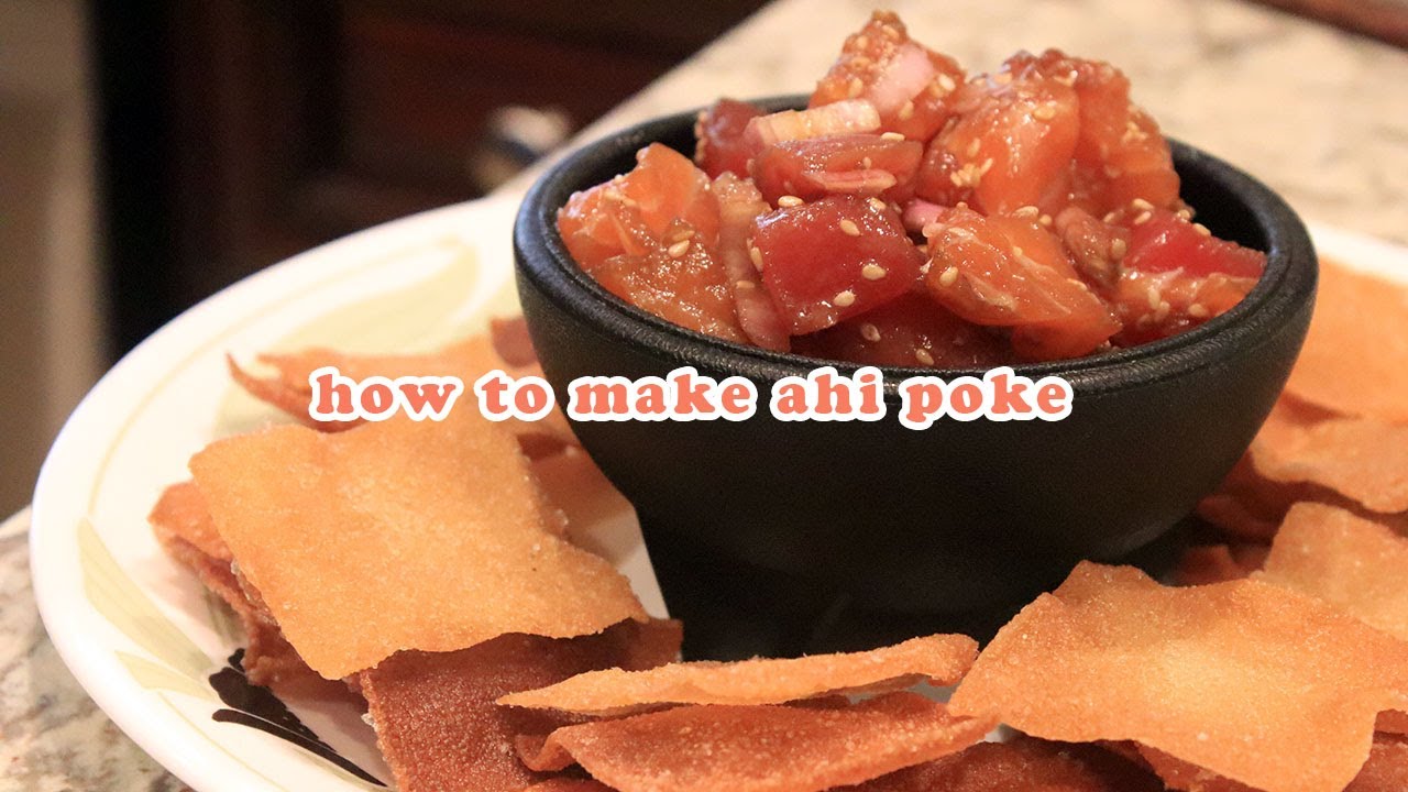 how i make ahi poke (salmon + tuna) w/ wonton chips quarantine things