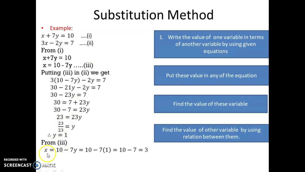 Linear equation in two variables: Substitution method and Graphical ...