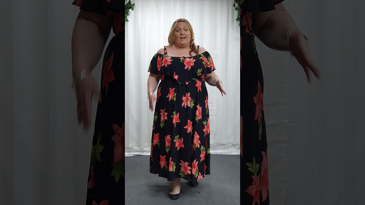 Plus Size Black Coral Cold Shoulder Maxi Dress