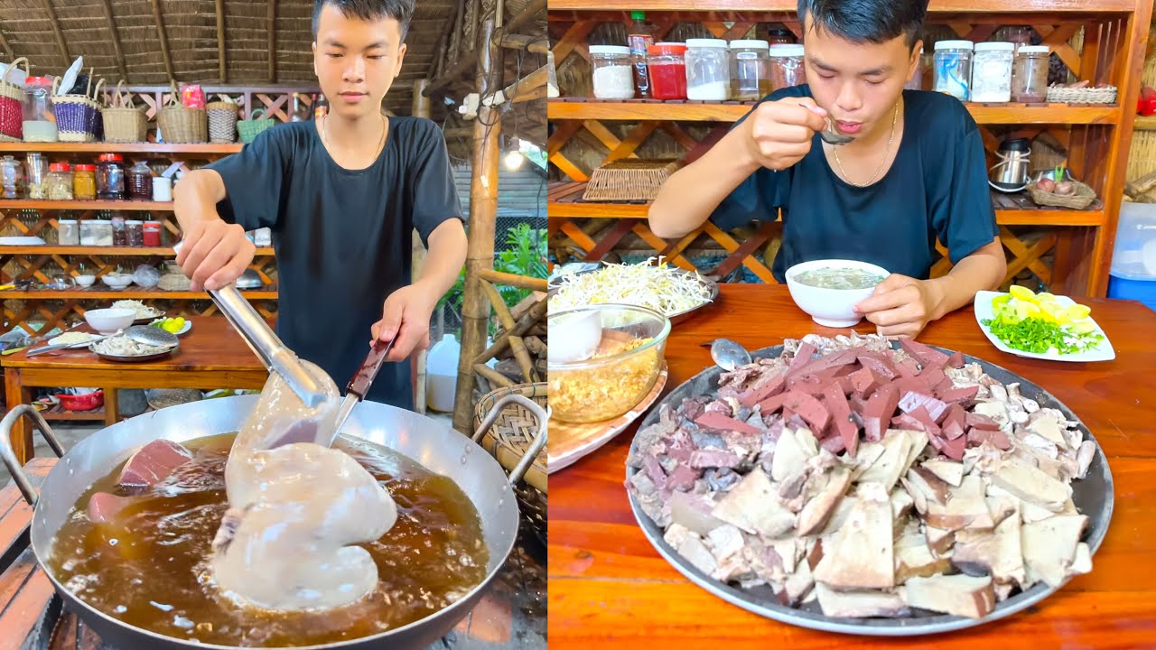 Unique recipe cooking by chef Ny Pork intestine porridge recipe