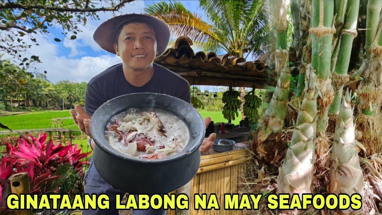 Ginataang labong sa Palayok..hipon  seafoods sahog ...Pag lilinis ng talungan