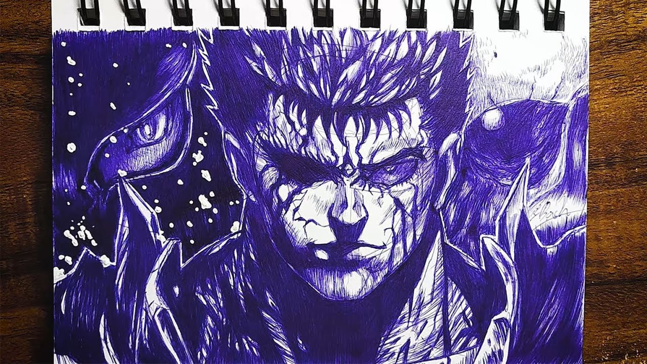 Guts Drawing Tutorial Speed Drawing GUTS from Berserk | Ballpoint Pen Tutorial - YouTube