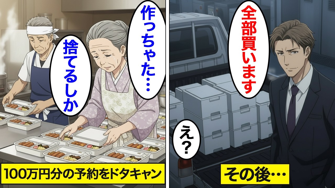 【漫画】老夫婦のお店で弁当100万円分を無断キャンセルした若者の末路。その後現れたスーツの男は…　【スカッと】