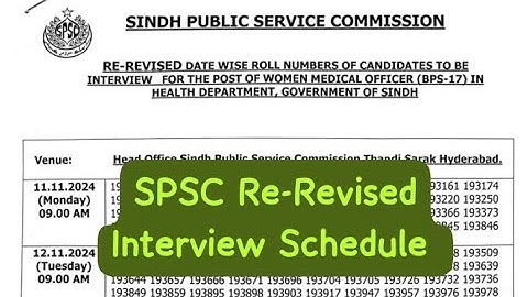 SPSC Re-Revised Datewise Roll No. || Interview Schedule || Women Medical Officer BPS-17 || HD#spsc
