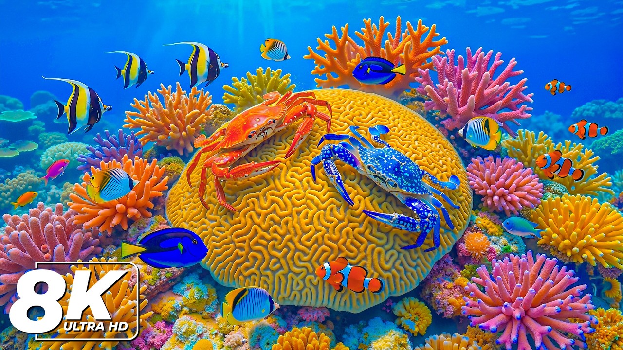 Relaxing Ocean Escape 8K ULTRA HD — Beautiful Sea Animals & Soft Background Music