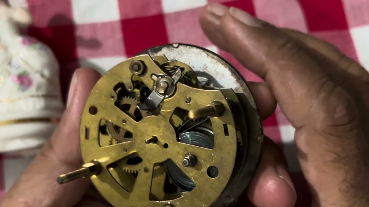 Broken arm, German PAICO Dresden Porcelain mechanical clock with 2 females