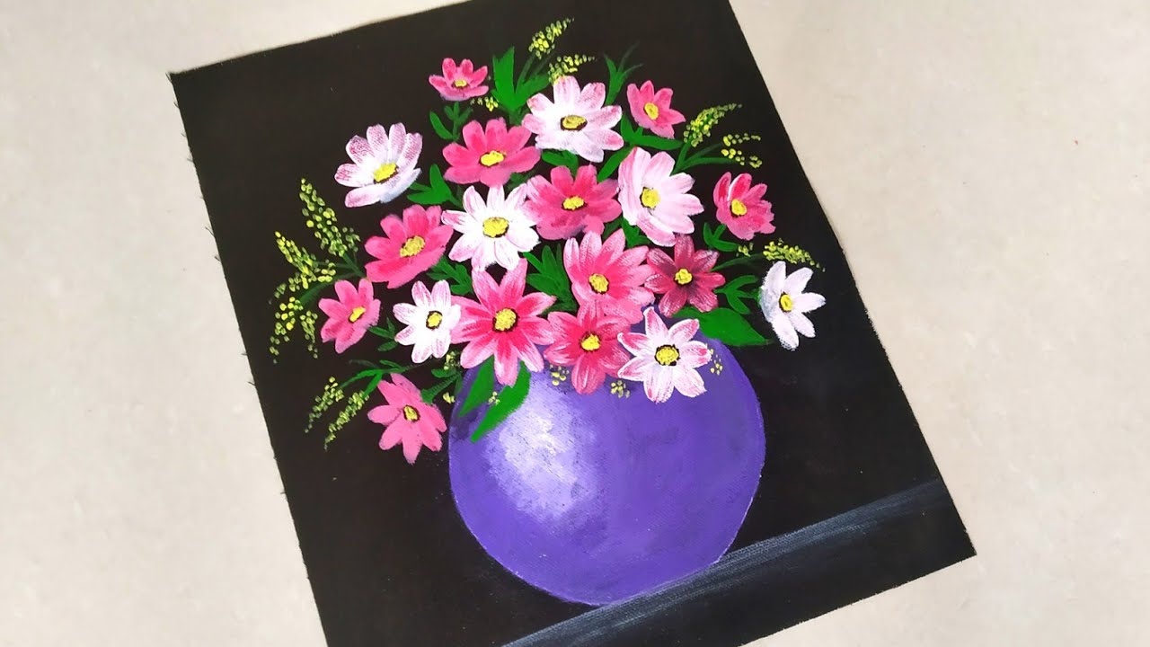 How to paint THE MOST BEAUTIFUL Flowers - acrylic painting on black paper 