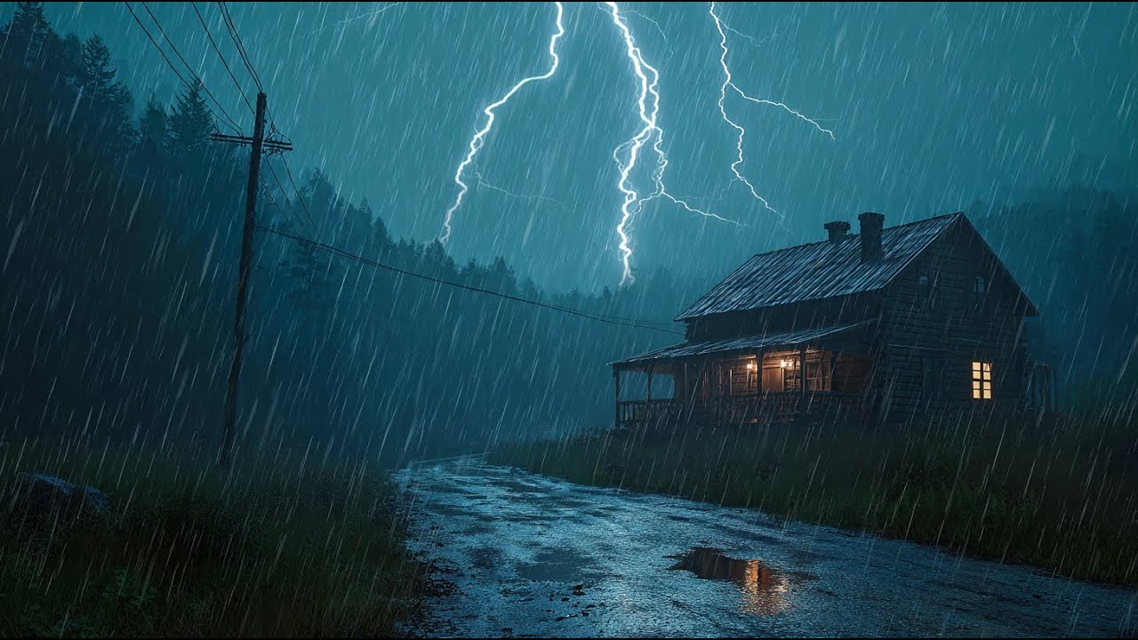 Cozy Cabin Thunderstorm Sounds ⛈️ Rain and Thunder for Sleep, Study ...