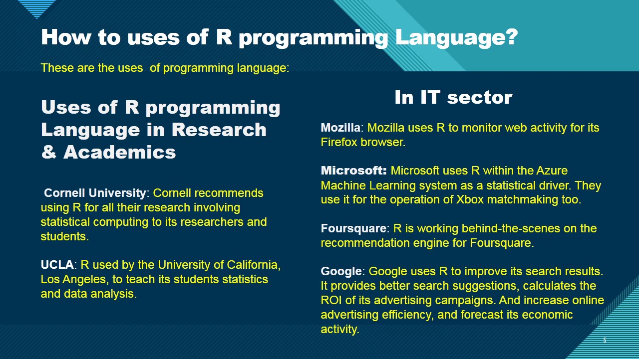 What are the Various uses of R programming YouTube