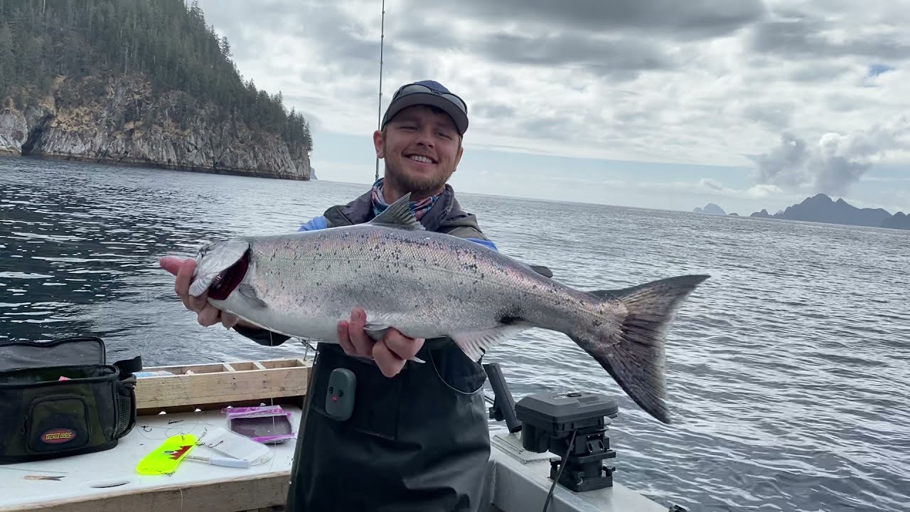 Seward King Salmon fishing trolling 120ft down in the Kenai Fjords