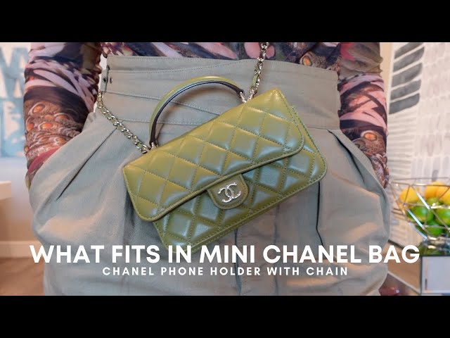 【CHANEL】small bag /phone holder with chain★グリーン WHAT'S IN MY MINI CHANEL BAG (CHANEL PHONE HOLDER WITH CHAIN