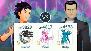 Shiny Origin Team vs Boss Giovanni in Pokemon GO.