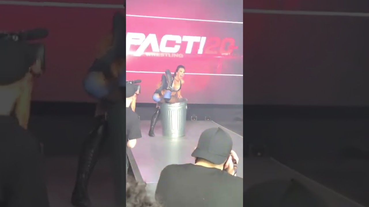 Mickie James dumps Tasha Steelz in a trash can and rolls her down the ramp at 2300 Arena 3/18/22